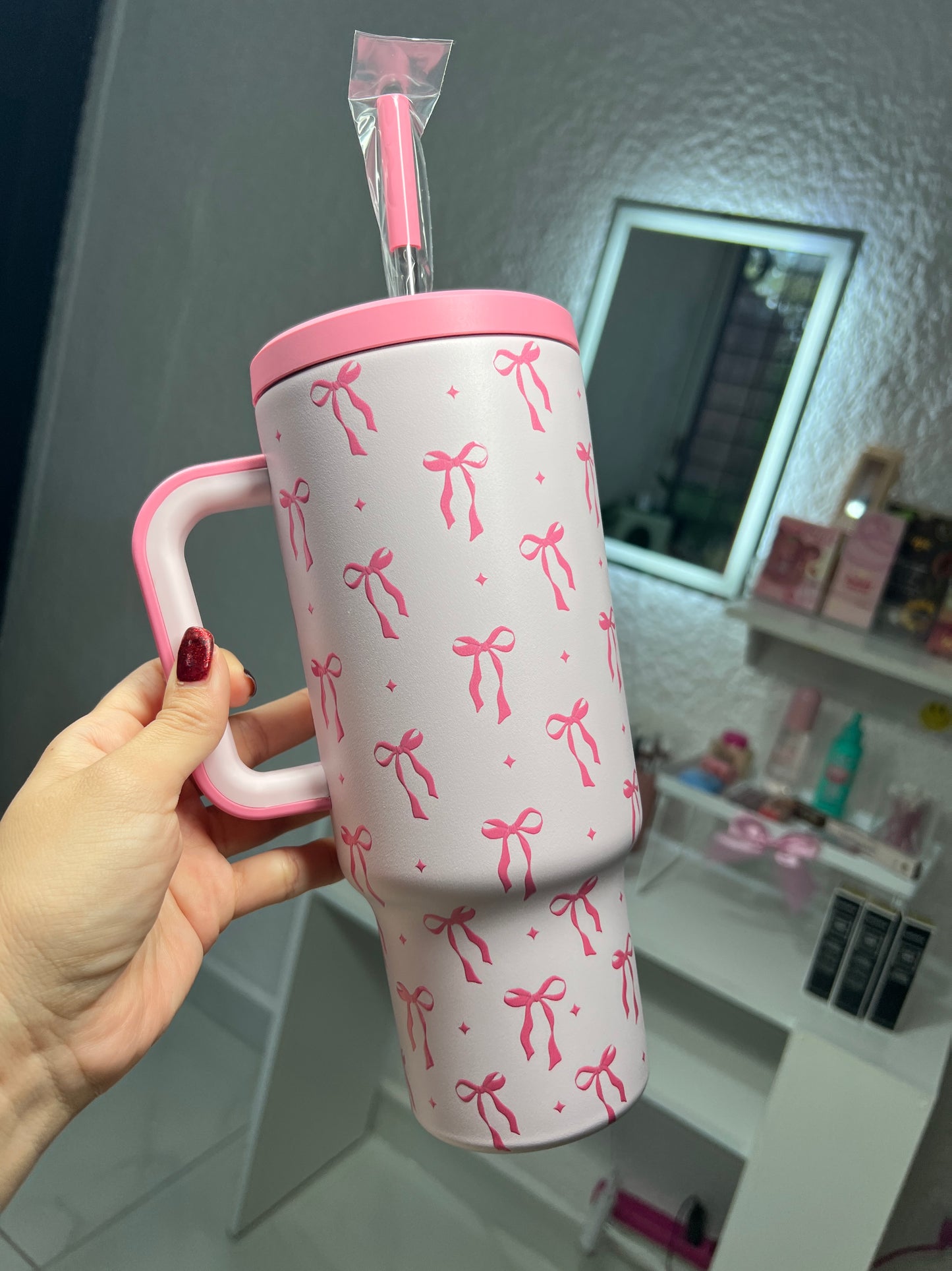 Meoky Termo Rosa de Diseño de Moñitos