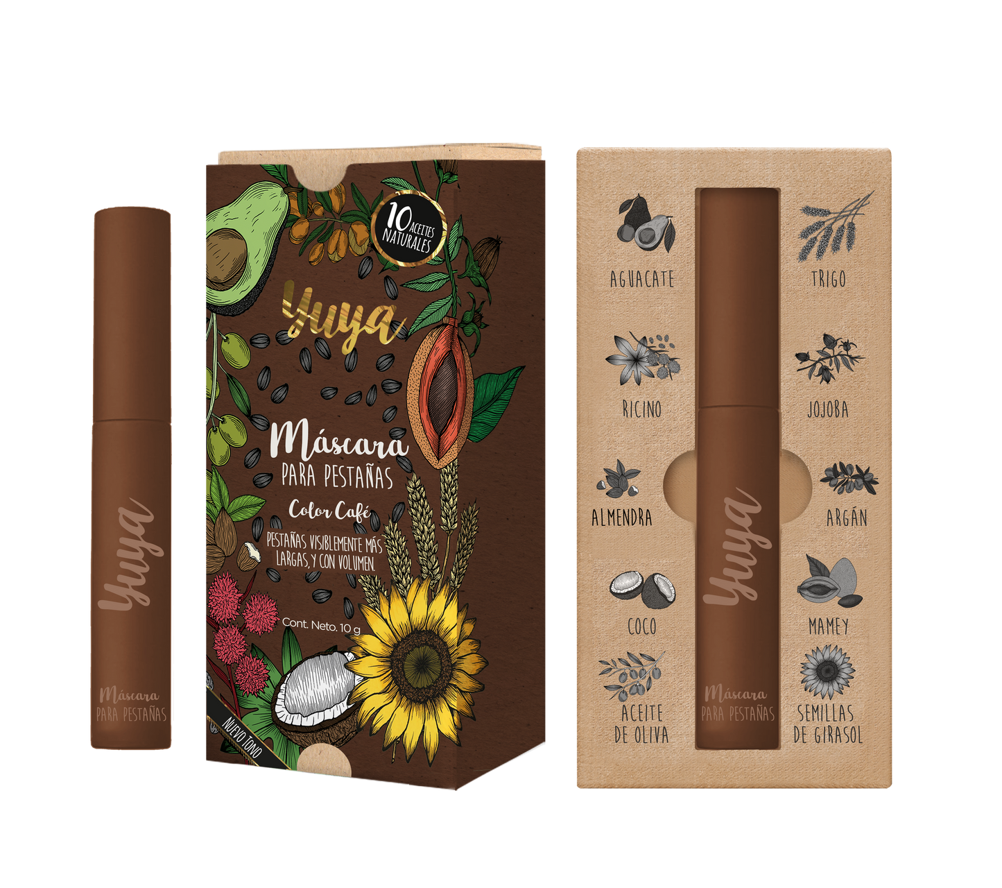 Yuya Máscara de Pestañas 10Aceites Naturales Nuevo Color Café